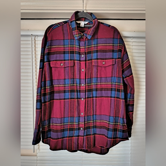 NWT Old Navy Women's Medium The Boyfriend Shirt Flannel Button Down Plaid Top - Picture 1 of 9